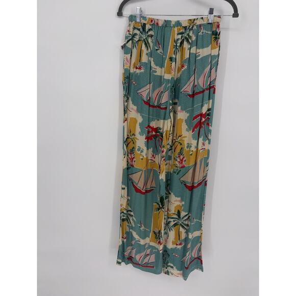 True Destinations Wide Leg Palazzo Pants Resort Wear Beach Tropical Sailboat S - Picture 2 of 9